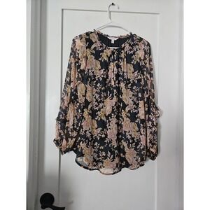 LC Lauren Conrad Boho Floral Blouse Medium Sheer Sleeves Lined Romatic Medium